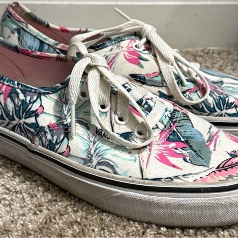Vans Women's Floral Canvas Lace-Up Sneakers in White, Pink & Blue